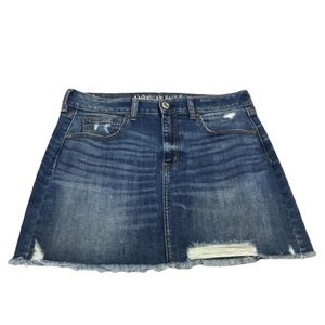 American Eagle Outfitters Denim Skirt Super Stretch X Frayed Hem Size 12